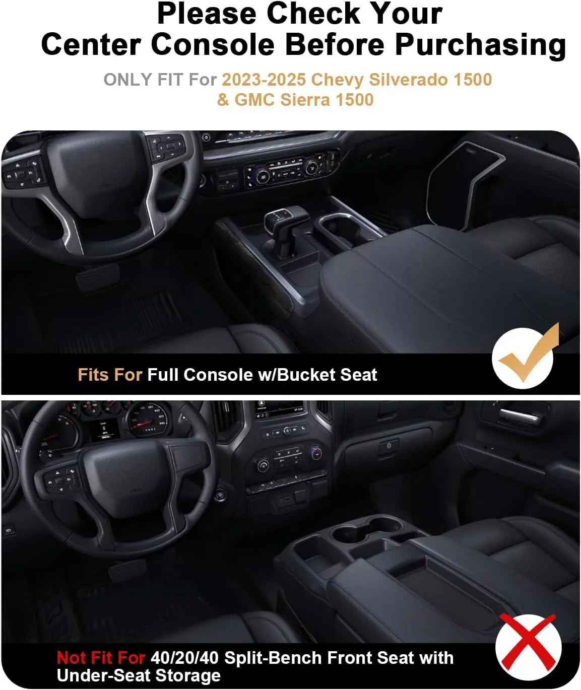 2025 Silverado 1500 Center Console Organizer - For 2023-2025 Chevy Silverado 1500/GMC Sierra 1500 Accessories Under Screen Center Console Organizer - Only Fit Full Console w/Bucket Seats(Black)