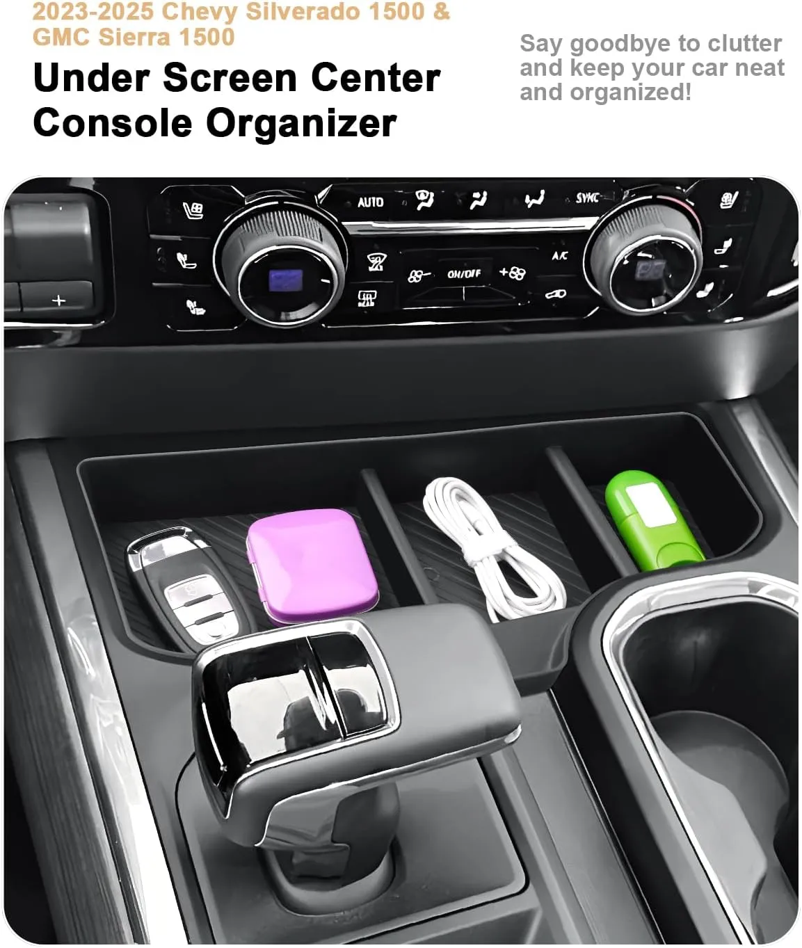 2025 Silverado 1500 Center Console Organizer - For 2023-2025 Chevy Silverado 1500/GMC Sierra 1500 Accessories Under Screen Center Console Organizer - Only Fit Full Console w/Bucket Seats(Black)