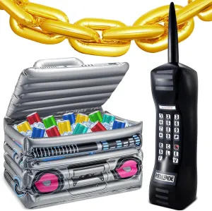 22 Pieces Inflatable Boom Box Beverage Cooler Inflatable Mobile Phone and 16 Inch Gold Foil Chain Balloons 80s 90s Party Decorations Graduation Cosplay Hip Hop Party Decoration