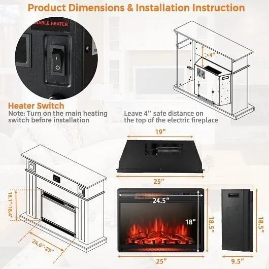25 Inches Recessed Electric Heater - Color: Black - Size: 25 inches
