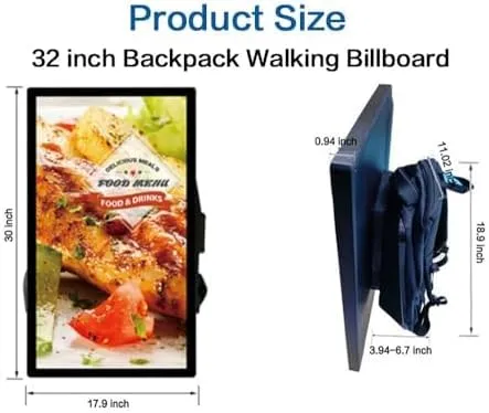 27/32 inch LCD Ads Backpack,4G 32G,TouchScreen,APP Wireless Screen Projection,Human Walking Bag Digital Billboard (32 inches Screen 4G RAM  32G)