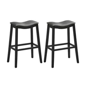 29 Inch Set of 2 Backless Wood Nailhead Barstools with PVC Leather Seat-Black -
