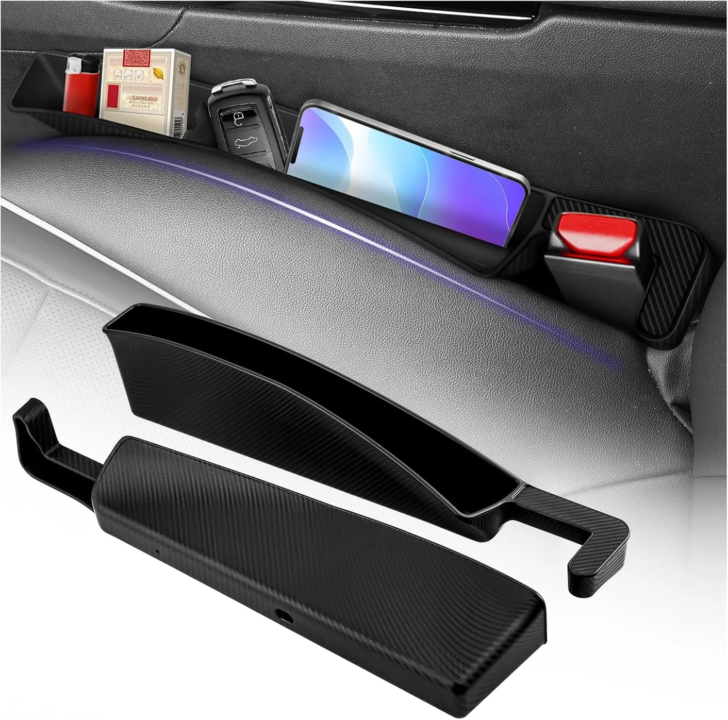 2PCS Car Seat Gap Filler Organizer Box,Dual Zone Center Console Organizer for Storing Phones,Keys,Cards,Multi-Purpose Car Console Organizer for Adding Car Seat Organizer