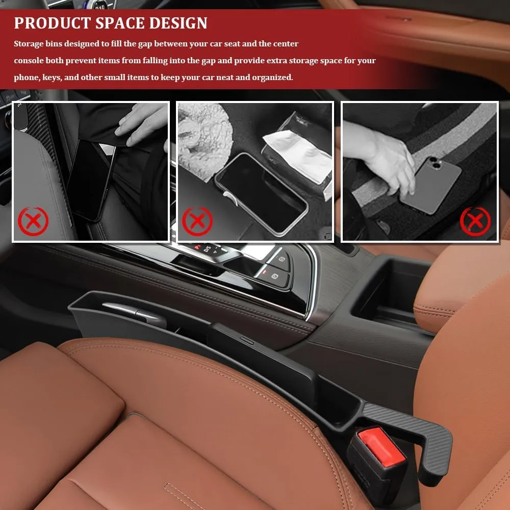2PCS Car Seat Gap Filler, Seat Gap Organizer, Multi-Function Car Side Seat Gap Filler for Prevent Items Falling, Universal Car Seat Storage Organizer Between Seats Fit Most Cars SUVs (Black)