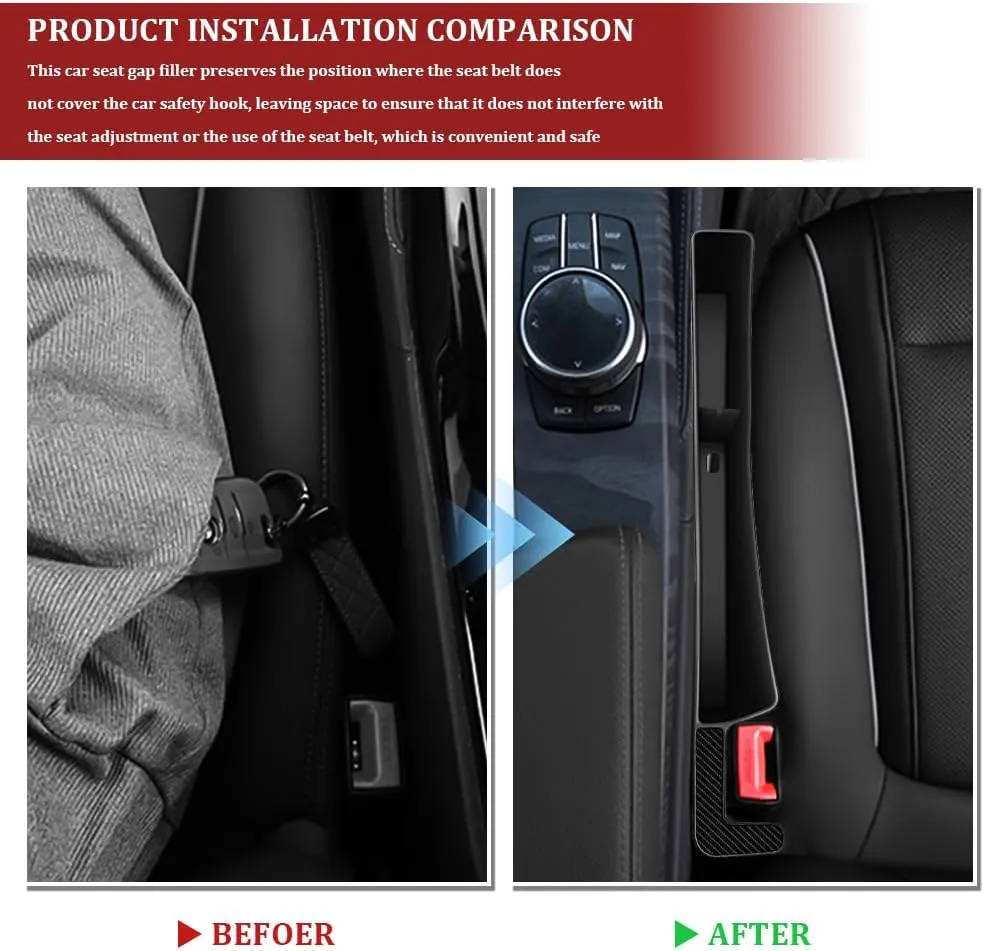 2PCS Car Seat Gap Filler, Seat Gap Organizer, Multi-Function Car Side Seat Gap Filler for Prevent Items Falling, Universal Car Seat Storage Organizer Between Seats Fit Most Cars SUVs (Black)