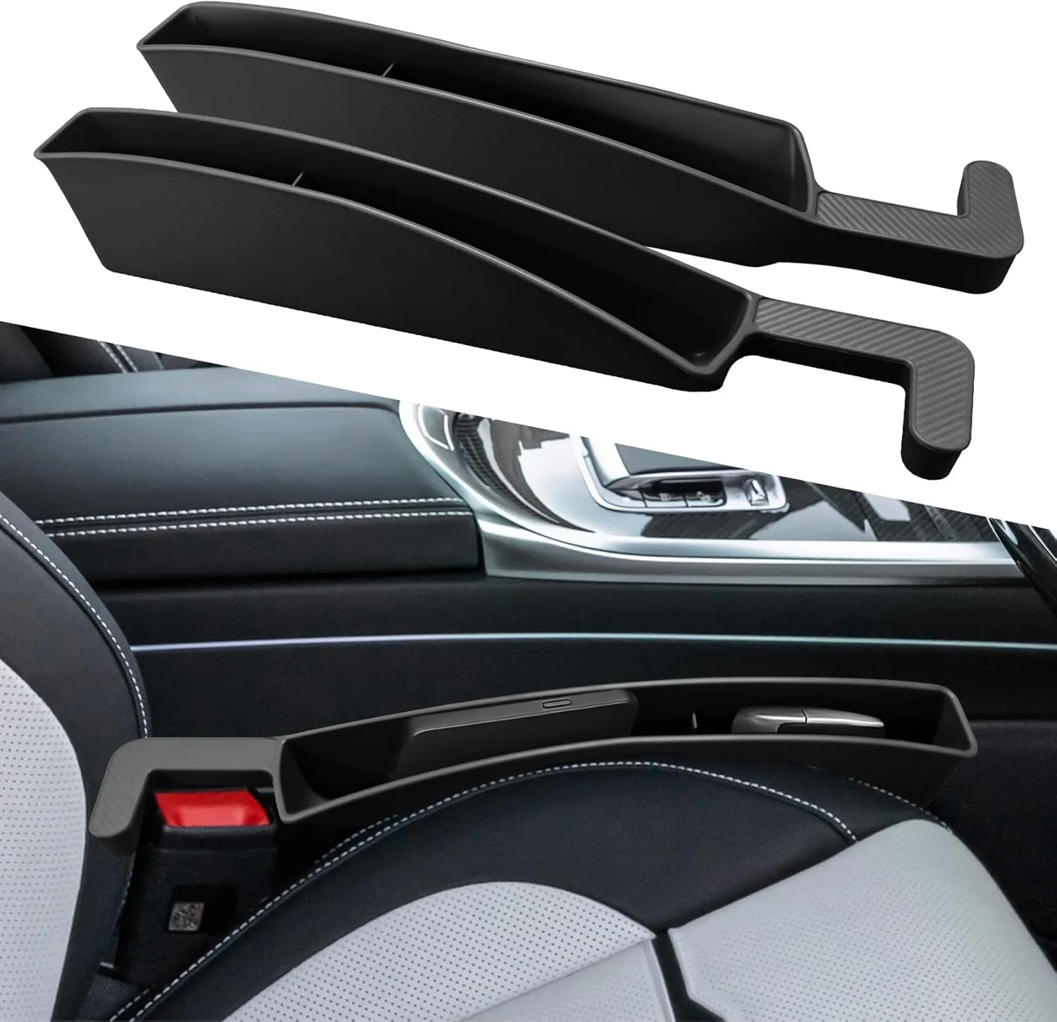 2PCS Car Seat Gap Filler, Seat Gap Organizer, Multi-Function Car Side Seat Gap Filler for Prevent Items Falling, Universal Car Seat Storage Organizer Between Seats Fit Most Cars SUVs (Black)