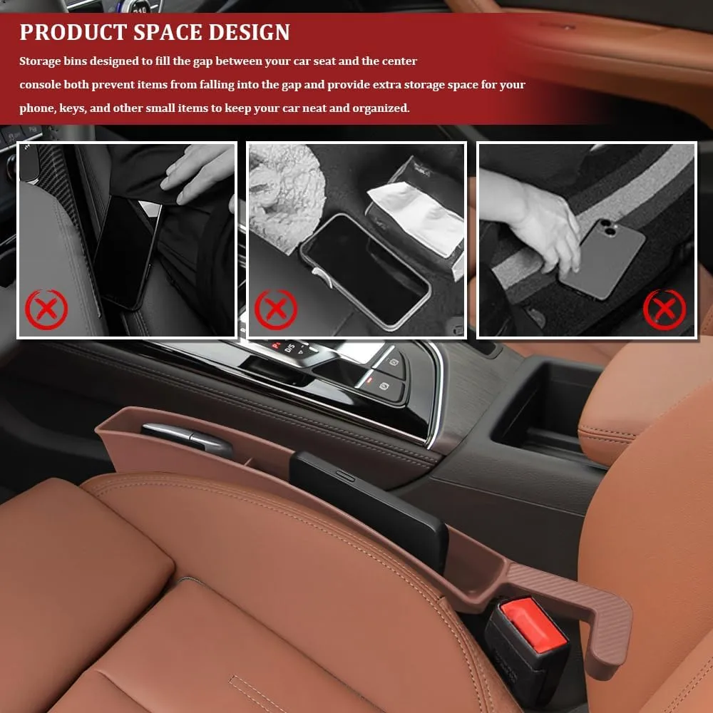 2PCS Car Seat Gap Filler, Seat Gap Organizer, Multi-Function Car Side Seat Gap Filler for Prevent Items Falling, Universal Car Seat Storage Organizer Between Seats Fit Most Cars SUVs (Brown)