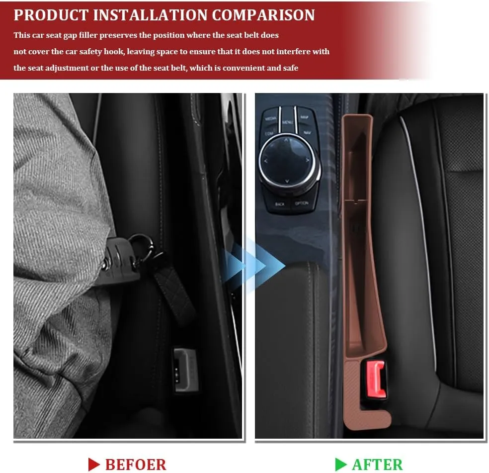2PCS Car Seat Gap Filler, Seat Gap Organizer, Multi-Function Car Side Seat Gap Filler for Prevent Items Falling, Universal Car Seat Storage Organizer Between Seats Fit Most Cars SUVs (Brown)