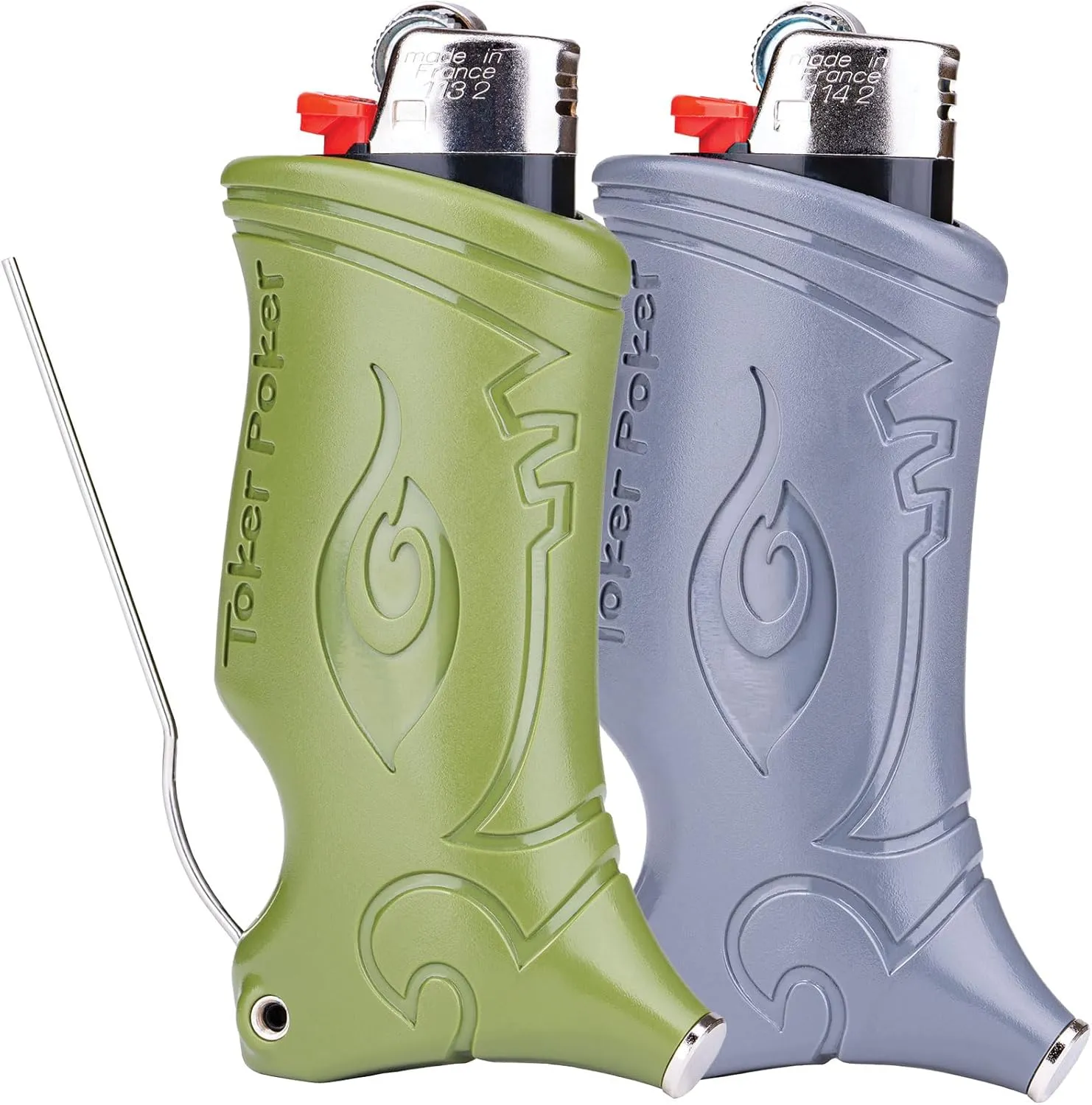 2pk Bundle - Toker Poker - Bic Lighter Case Multi Tool, All Inclusive Tool for Camping and Other - Army, Grey Bundle