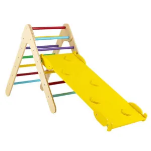 3-in-1 Wooden Climbing Triangle Set Triangle Climber with Ramp-Multicolor - Colo