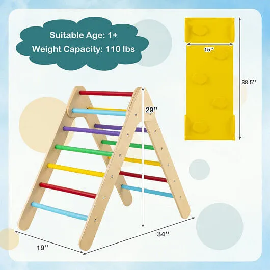 3-in-1 Wooden Climbing Triangle Set Triangle Climber with Ramp-Multicolor - Colo