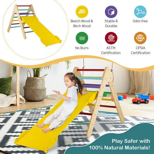 3-in-1 Wooden Climbing Triangle Set Triangle Climber with Ramp-Multicolor - Colo