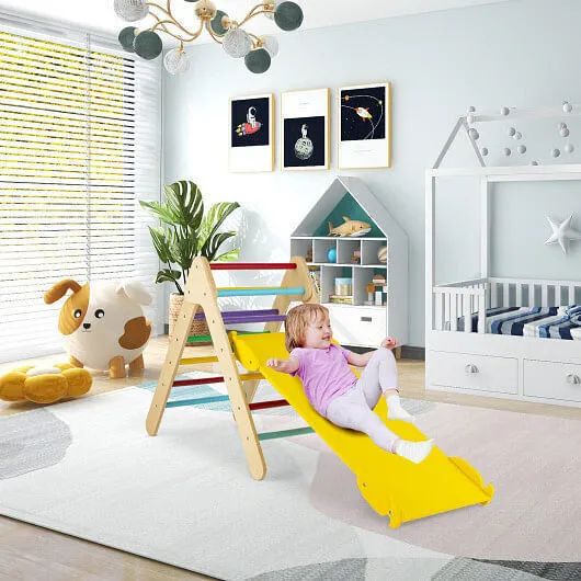 3-in-1 Wooden Climbing Triangle Set Triangle Climber with Ramp-Multicolor - Colo