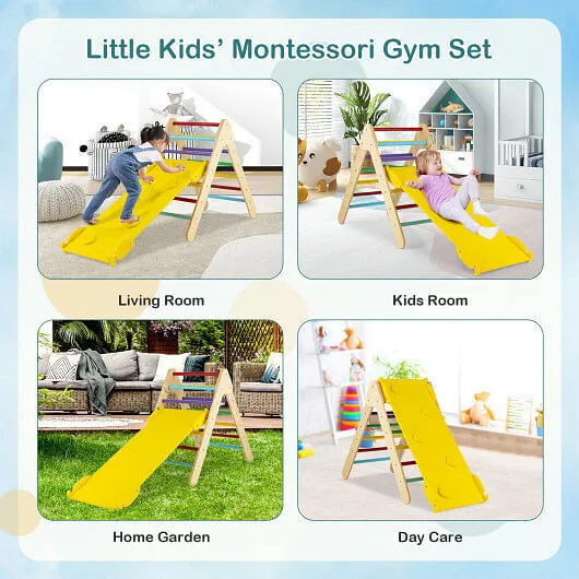 3-in-1 Wooden Climbing Triangle Set Triangle Climber with Ramp-Multicolor - Colo