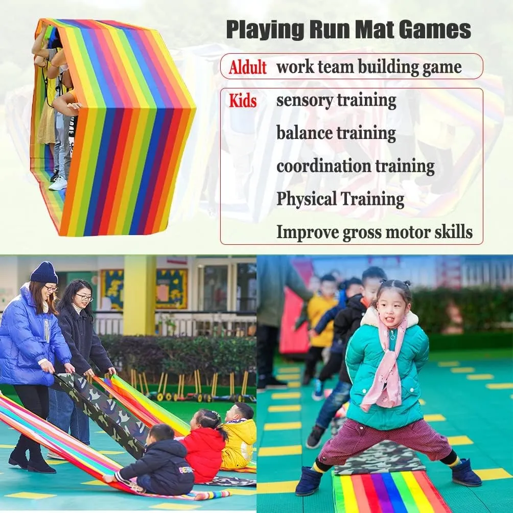 3 PCS Oxford Cloth Play Running Mat, Adult Kids Team Building Group Cooperation Game Colorful Rolling Running Mat (Size : Adult-8M)