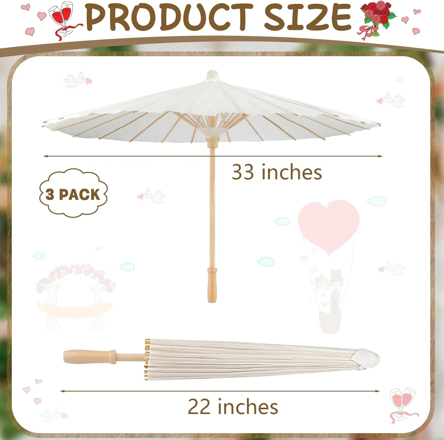 3 Pieces 33 Inches Large White Paper Umbrellas Parasol Decorative Chinese Japanese Parasol Rainproof Oiled Paper DIY Painting Umbrellas for Wedding Bridal Showers Party Decor (3 PCS)