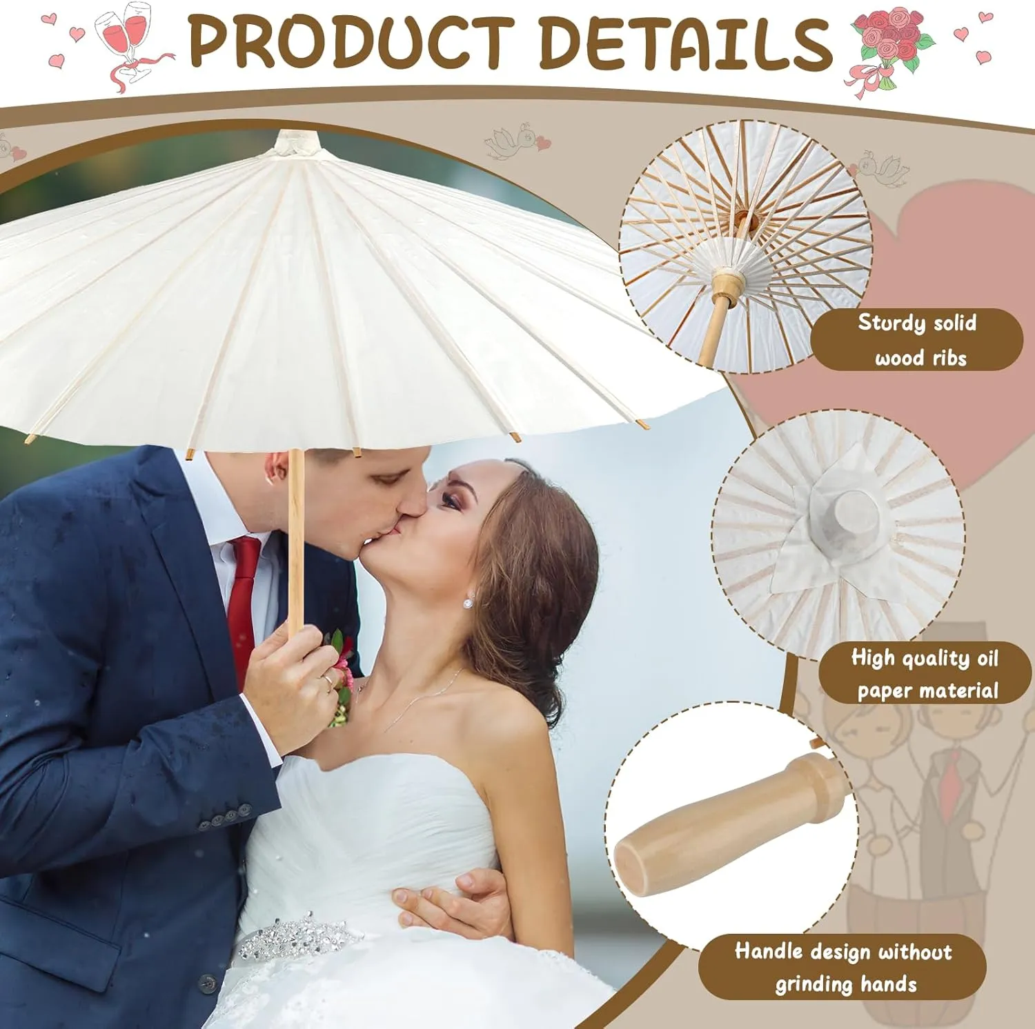 3 Pieces 33 Inches Large White Paper Umbrellas Parasol Decorative Chinese Japanese Parasol Rainproof Oiled Paper DIY Painting Umbrellas for Wedding Bridal Showers Party Decor (3 PCS)
