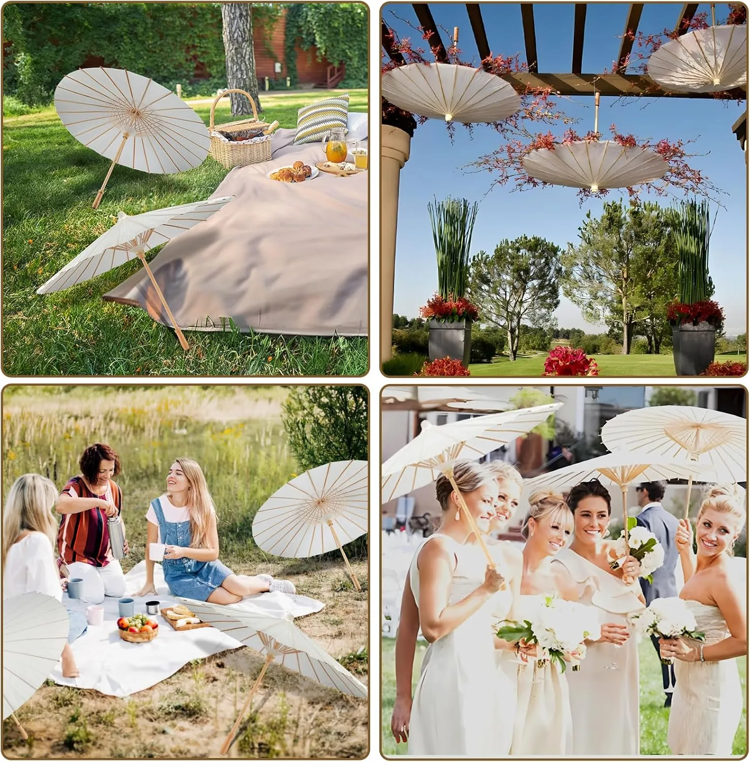 3 Pieces 33 Inches Large White Paper Umbrellas Parasol Decorative Chinese Japanese Parasol Rainproof Oiled Paper DIY Painting Umbrellas for Wedding Bridal Showers Party Decor (3 PCS)