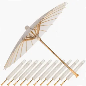 32" Paper Umbrellas for Weddings bamboo Handle Parasol Umbrella Decorative for sun Handmade Oil Paper Parasol Painting Umbrella for Bridal Party Decor White 10PK