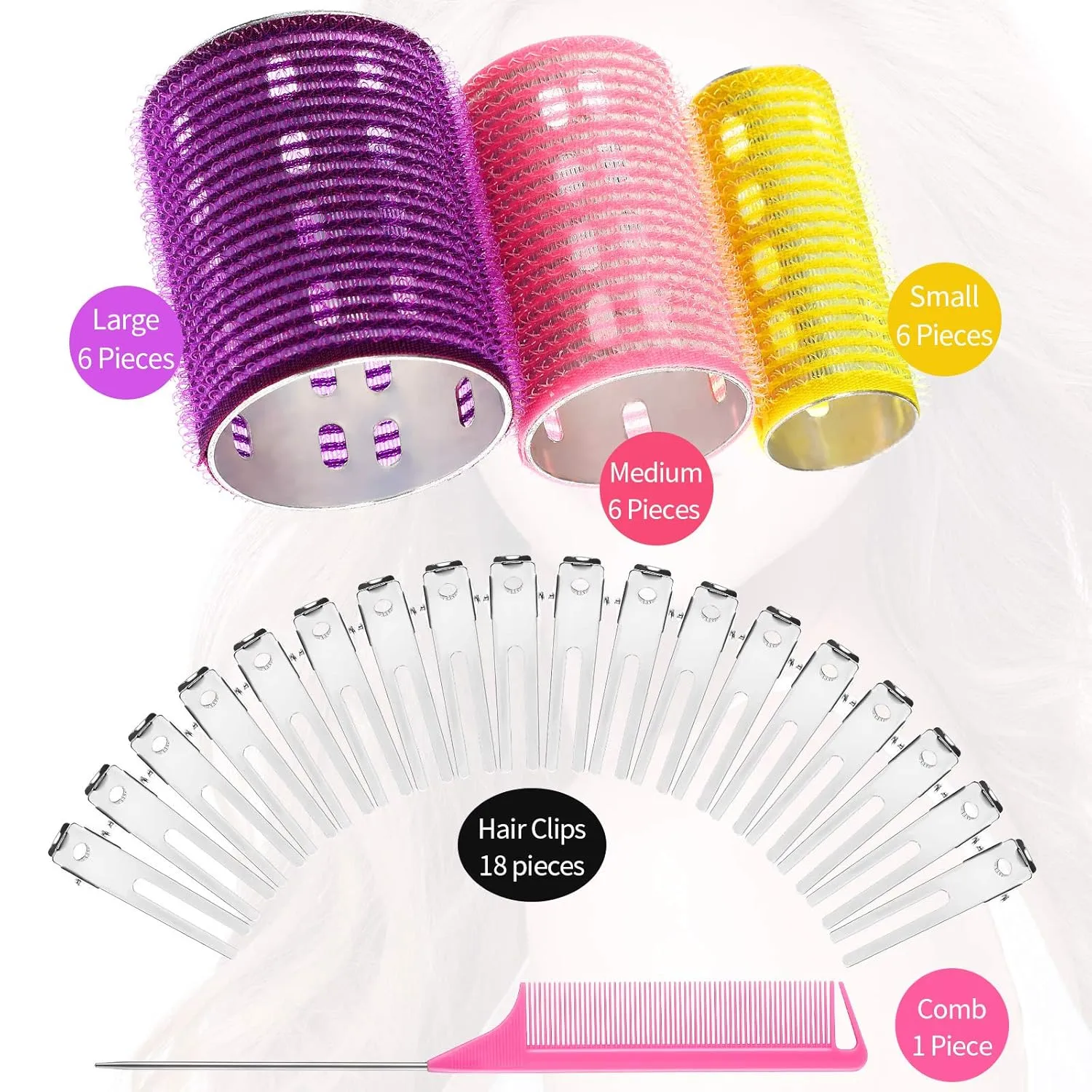 37 Pcs Aluminum Thermal Hair Rollers Set 3 Sizes Self Grip Hair Rollers 18 Pcs Duckbill Clips, Comb Hairdressing Styling Tool for Women, Men(0.98'', 1.42'', 1.8'',Random Color)