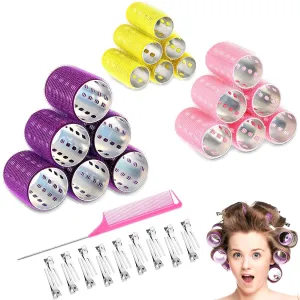 37 Pcs Aluminum Thermal Hair Rollers Set 3 Sizes Self Grip Hair Rollers 18 Pcs Duckbill Clips, Comb Hairdressing Styling Tool for Women, Men(0.98'', 1.42'', 1.8'',Random Color)