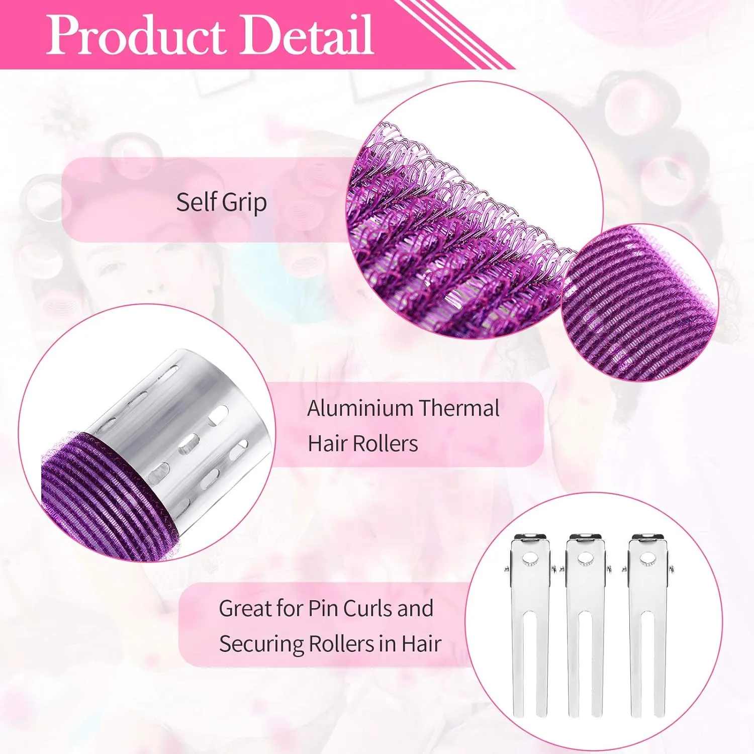37 Pcs Aluminum Thermal Hair Rollers Set 3 Sizes Self Grip Hair Rollers 18 Pcs Duckbill Clips, Comb Hairdressing Styling Tool for Women, Men(0.98'', 1.42'', 1.8'',Random Color)