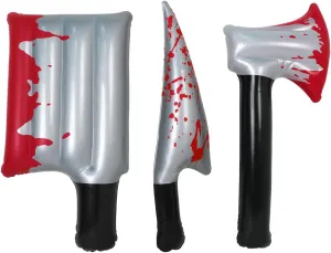 3Pcs Bloody Halloween Inflatable Weapons Prop,Bloody Knife Halloween Prop Set,Realistic Looking Prank Toy,Halloween Cosplay Horror Party Supplies