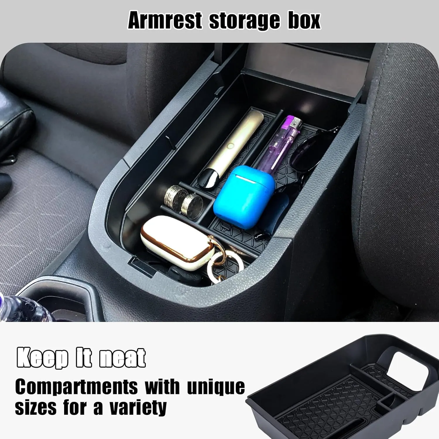 3PCS Center Console Organizer Tray and Armrest Storage Box Compatible with Toyota RAV4 2019-2022 2023 2024 2025 Dash Storage Tray Interior Accessories-Not for New 10.5'' Multimedia Display