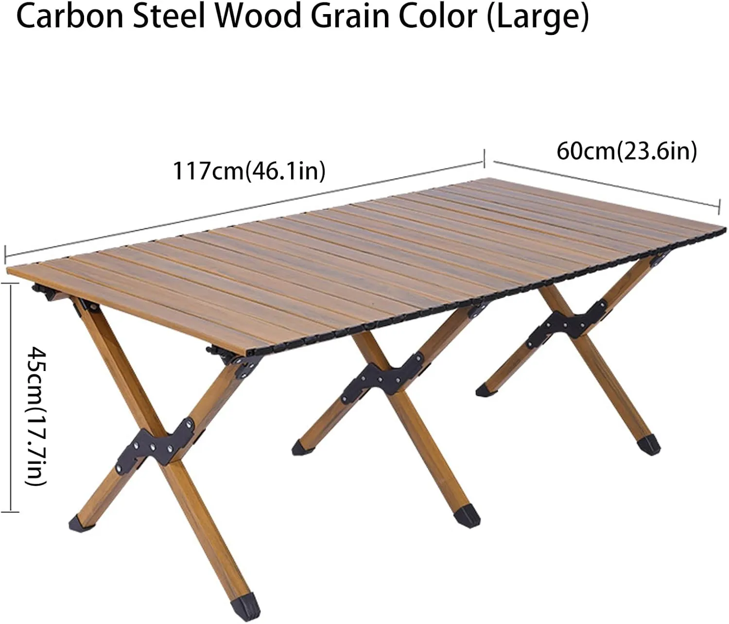 4-6 People Camping Table, Roll-Up Lightweight Picnic Table with Large Aluminum Tabletop & Carrying Bag, Portable Outdoor Folding Table for Hiking, Backpacking & Fishing(Carbon Steel Wood Gra