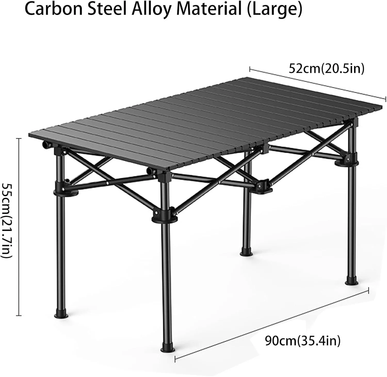 4-6 People Camping Table, Roll-Up Lightweight Picnic Table with Large Aluminum Tabletop & Carrying Bag, Portable Outdoor Folding Table for Hiking, Backpacking & Fishing(Carbon Steel Wood Gra