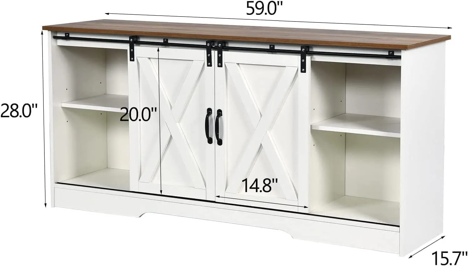 4 EVER WINNER Farmhouse Coffee Bar Cabinet, 59" Buffet Cabinet with Storage & Sliding Barn Doors, Kitchen Storage Cabinet, Coffee Station, Living Dining Room, White