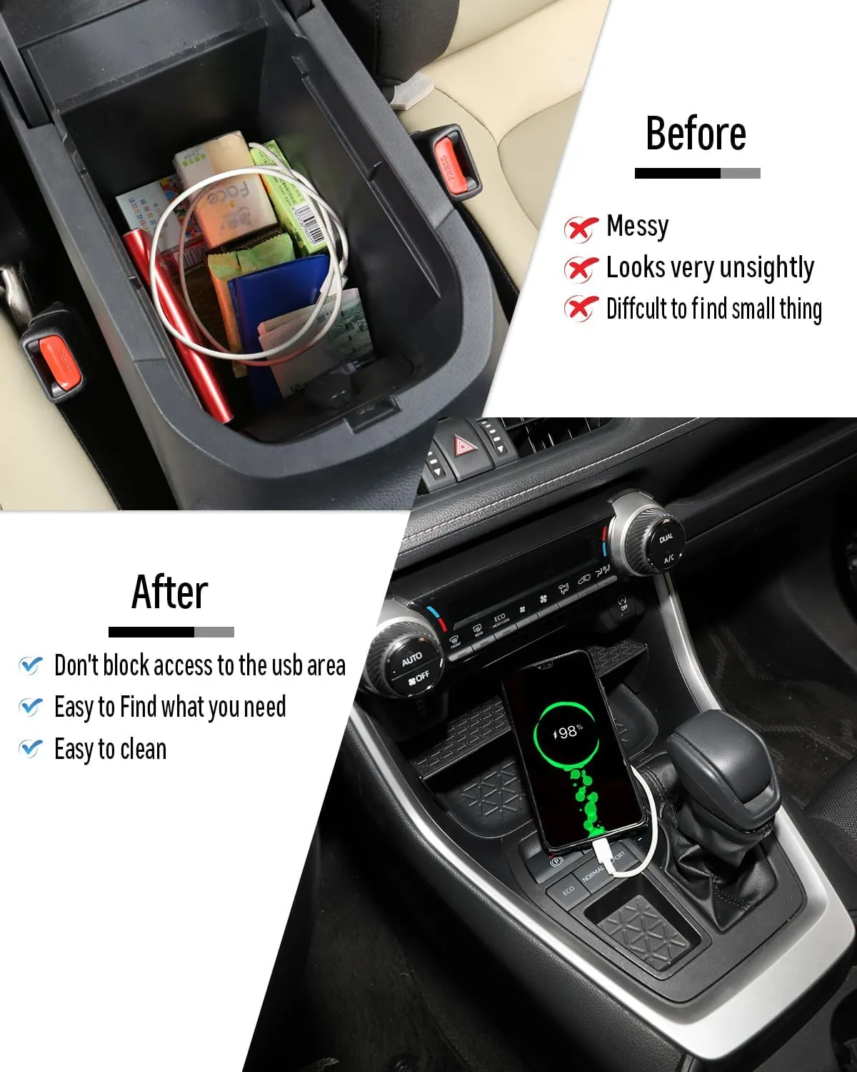 4 PCS for RAV4 Center Console Organizer Tray, Armrest Storage Box for Toyota RAV4 2025 2024 2023 2022 2021 2020 2019 Prime Insert Secondary Box, Must Have Interior Accessory- Black