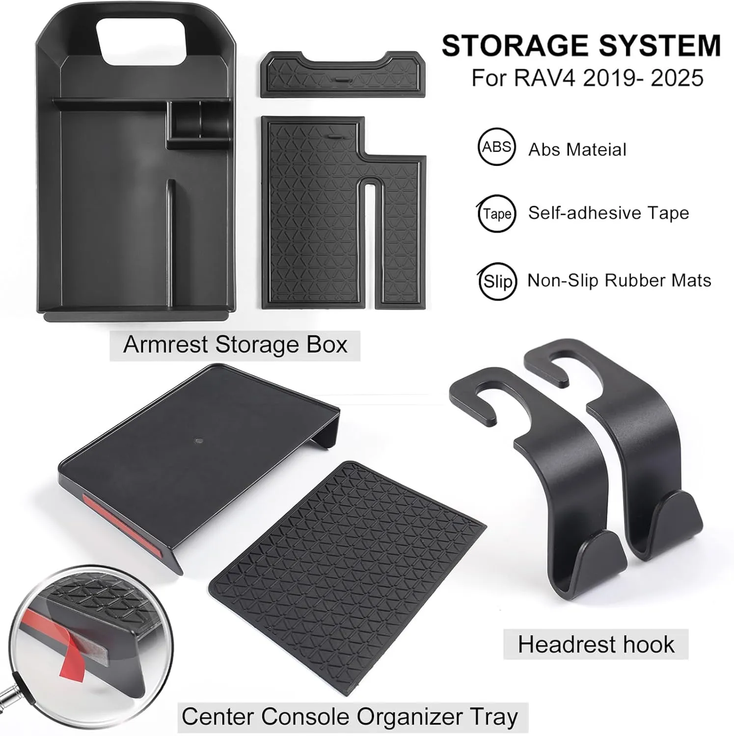 4 PCS for RAV4 Center Console Organizer Tray, Armrest Storage Box for Toyota RAV4 2025 2024 2023 2022 2021 2020 2019 Prime Insert Secondary Box, Must Have Interior Accessory- Black