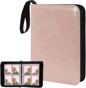 4 Pocket Card Binder, Trading Card Holder Fits 400 Cards. Trading Card Album Folder with Zipper for Sports, Game Card Case. (Pink)