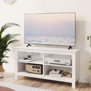 43 Inches TV Stand,Mid Century Modern Entertainment Center with 4 Open Shelves Farmhouse TV Media Console Table for Living Room,Bedroom,Television Stand up to 50 Inches(White)