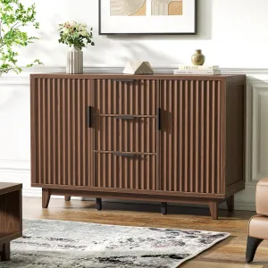 47.2" W Storage Cabinet with 3 Drawers, Fluted Buffet Cabinet with Storage, Large Sideboard with 2 Door, Modern Mid Century TV Stand Coffee Bar Cabinets for Living Room, Kitchen, Entryway