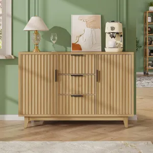 47.2" W Storage Cabinet with 3 Drawers, Fluted Buffet Cabinets with Storage, Large Sideboard with 2 Door, Modern Mid Century TV Stand Coffee Bar Furniture for Living Room, Kitchen, Entryway
