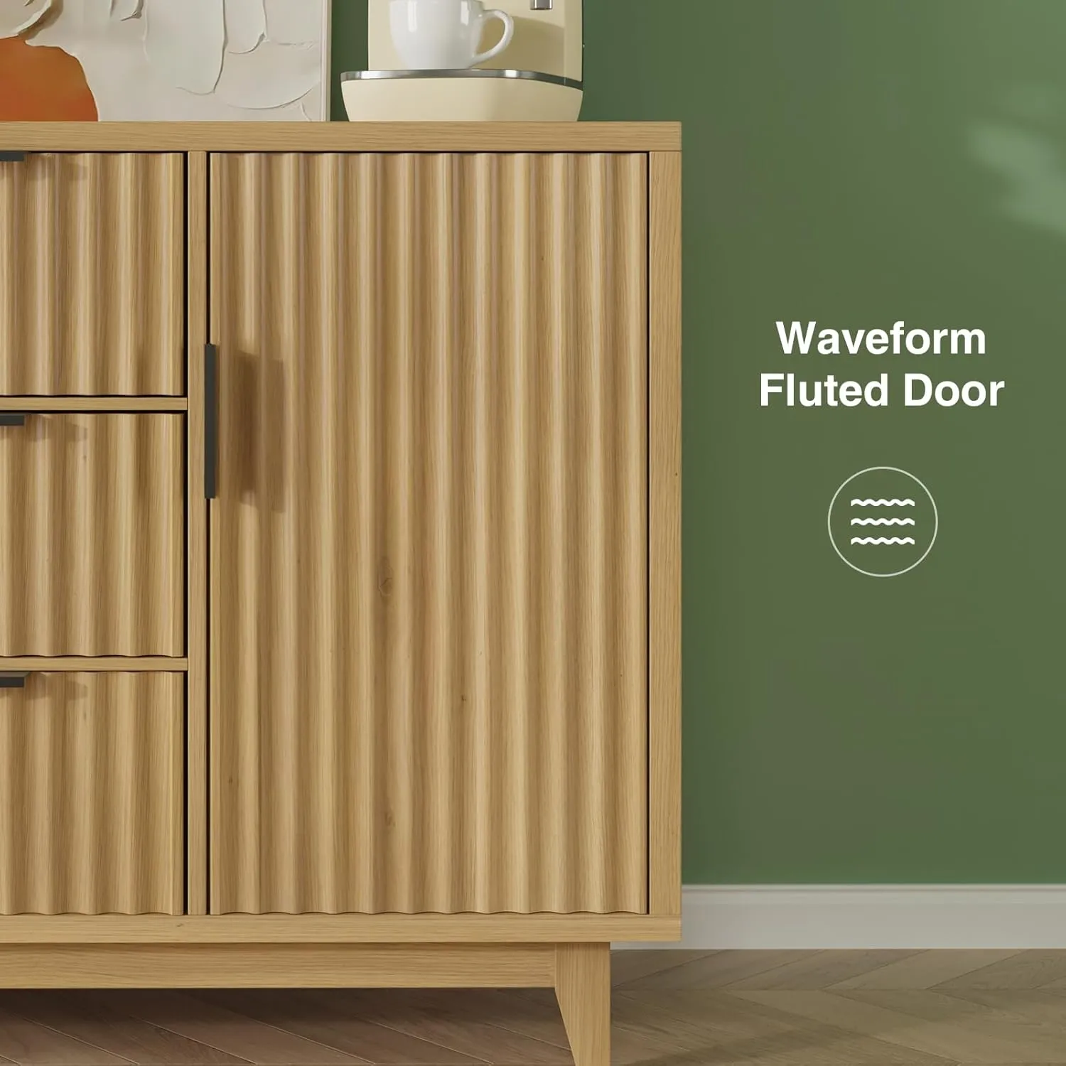 47.2" W Storage Cabinet with 3 Drawers, Fluted Buffet Cabinets with Storage, Large Sideboard with 2 Door, Modern Mid Century TV Stand Coffee Bar Furniture for Living Room, Kitchen, Entryway