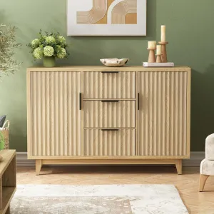 47.2" W Storage Cabinet with 3 Drawers, Fluted Buffet Cabinets with Storage, Large Sideboard with 2 Door, Modern Mid Century TV Stand Coffee Bar Furniture for Living Room, Kitchen, Entryway