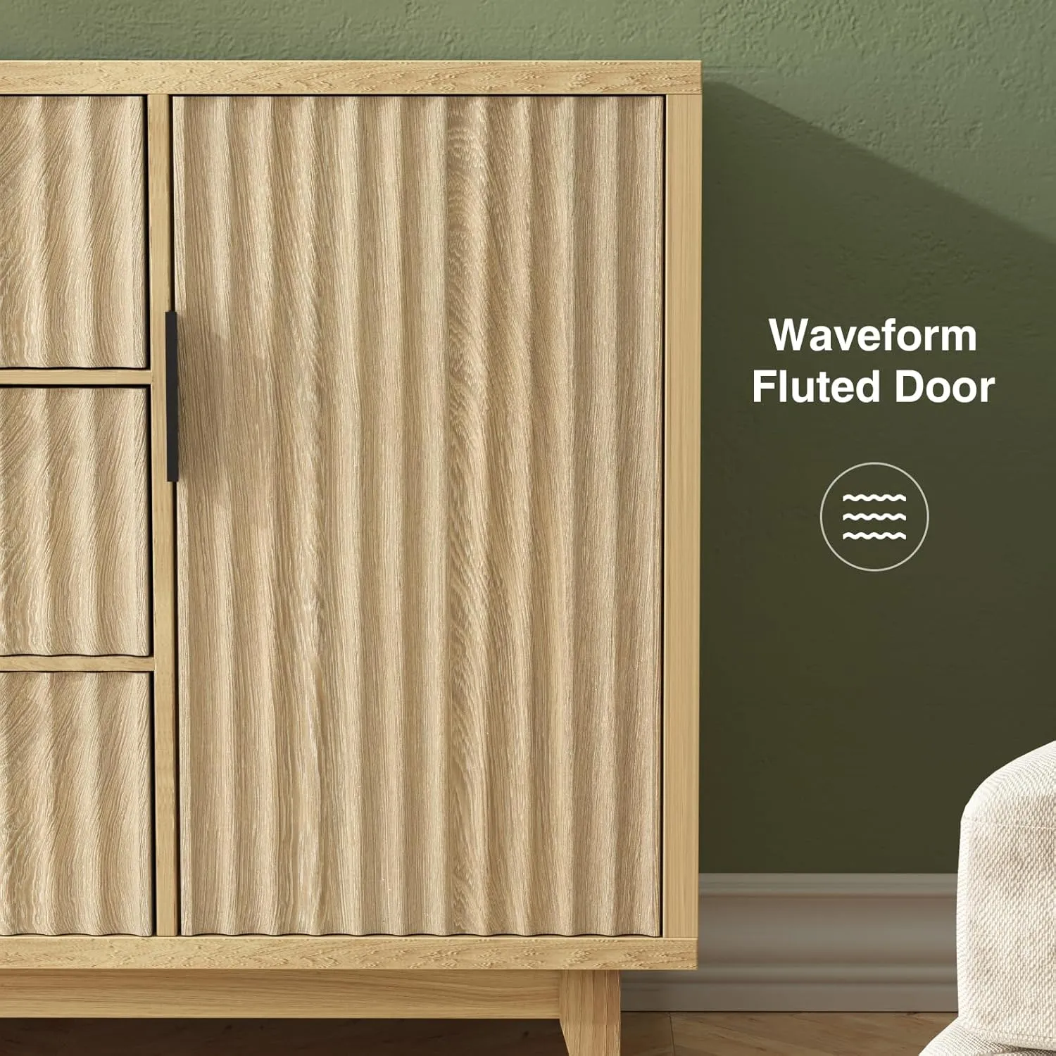 47.2" W Storage Cabinet with 3 Drawers, Fluted Buffet Cabinets with Storage, Large Sideboard with 2 Door, Modern Mid Century TV Stand Coffee Bar Furniture for Living Room, Kitchen, Entryway