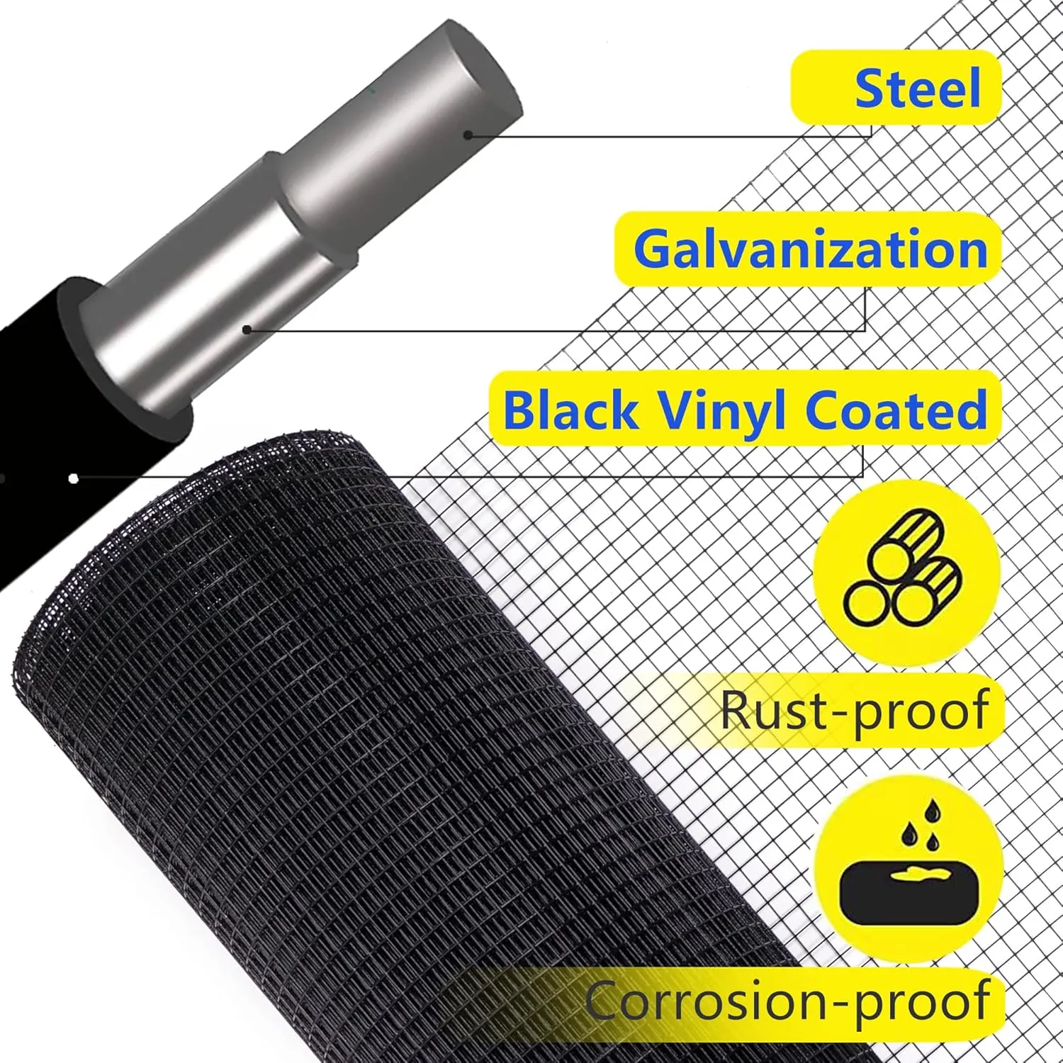 48in x 50ft 1 inch Hardware Cloth 16 Gauge Black Vinyl Coated Welded Wire Fence Wire Mesh Roll Rabbit Wire Chicken Wire Fencing Gopher Wire Cloth Garden Fence Poultry Netting Rodent Wire