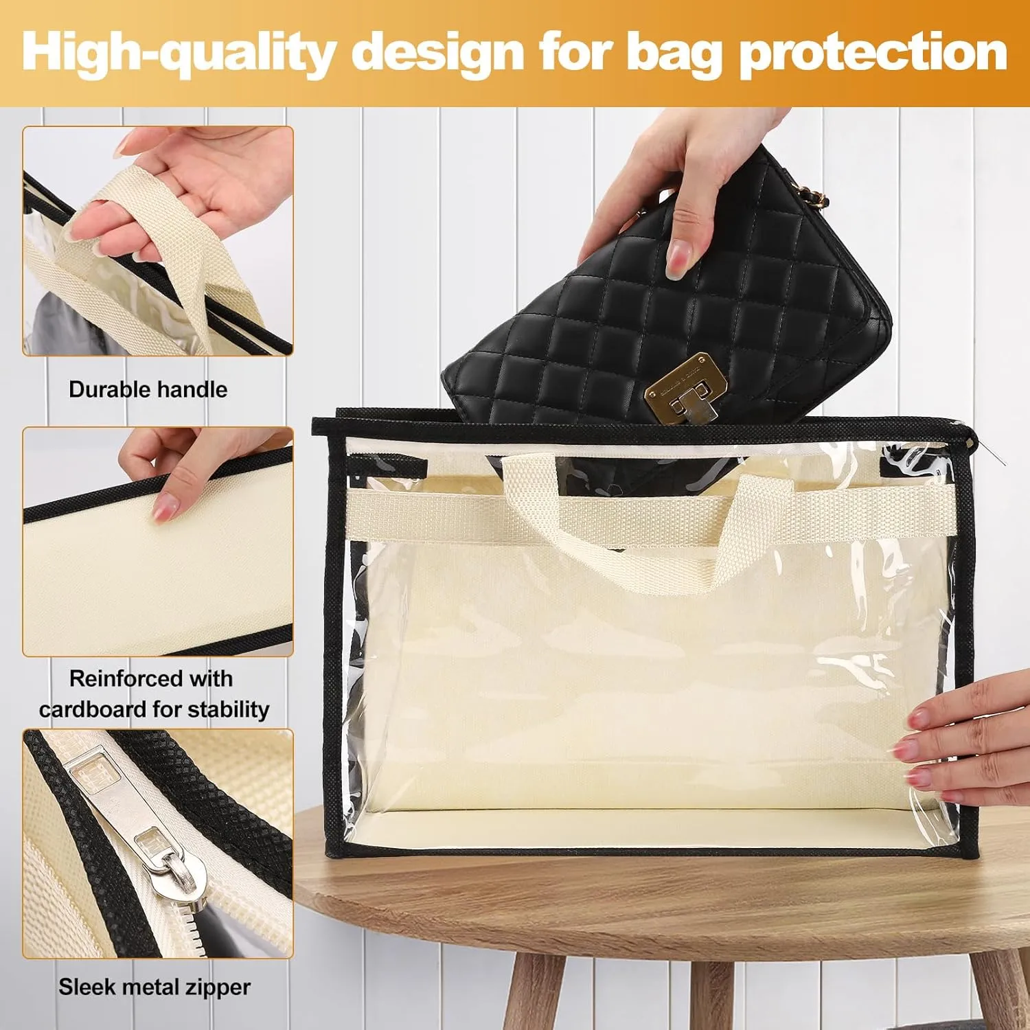 5 Pack Dust Bags for Handbags,Purse Dust Bags with Zipper and Handle,Clear Anti-dust Purse Storage Bag,Hanging Handbags Cover for Closet Hanging Storage(Small)