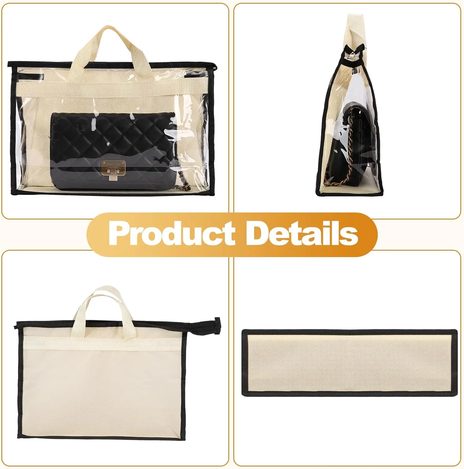 5 Pack Dust Bags for Handbags,Purse Dust Bags with Zipper and Handle,Clear Anti-dust Purse Storage Bag,Hanging Handbags Cover for Closet Hanging Storage(Small)