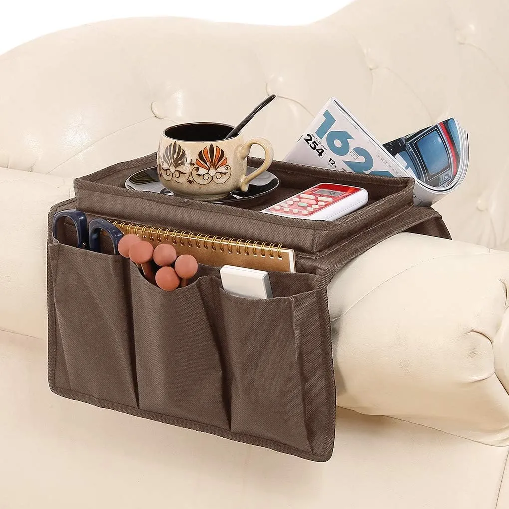 5 Pockets TV Remote Control Holder Couch Sofa Tray Armrest Organiser Oxford Chair Couch Caddy Sofa Armrest Bag Bedside Storage Hanging Organiser for Magazine Books Snack Mobile DVD Cellphone Drinker