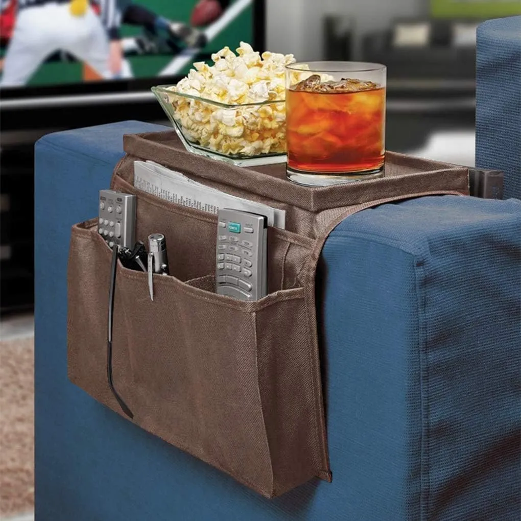 5 Pockets TV Remote Control Holder Couch Sofa Tray Armrest Organiser Oxford Chair Couch Caddy Sofa Armrest Bag Bedside Storage Hanging Organiser for Magazine Books Snack Mobile DVD Cellphone Drinker