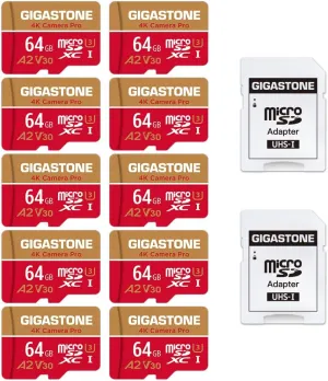 [5-Yrs Free Data Recovery] GIGASTONE 64GB 10-Pack Micro SD Card, 4K Camera Pro, for GoPro, Security Camera, Wyze, DJI, Drone, Dash Cam, R/W up to 95/35MB/s MicroSDXC Memory Card UHS-I U3 A2 V30