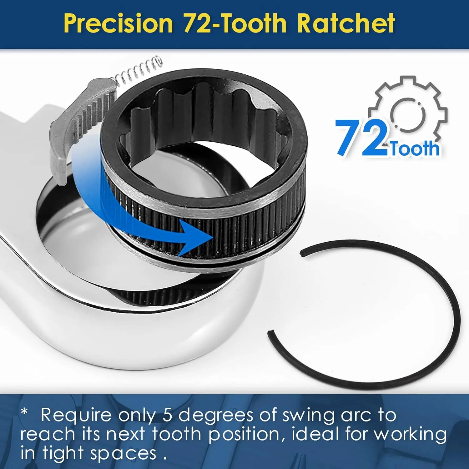 6 Pcs Extra Long Flex Head Ratcheting Wrench Set, Metric Long Wrench 8mm - 19mm, 72-Tooth Double Box End Wrenches, Chrome Vanadium Steel with Mirror Polish Finish, Rolling Pouch