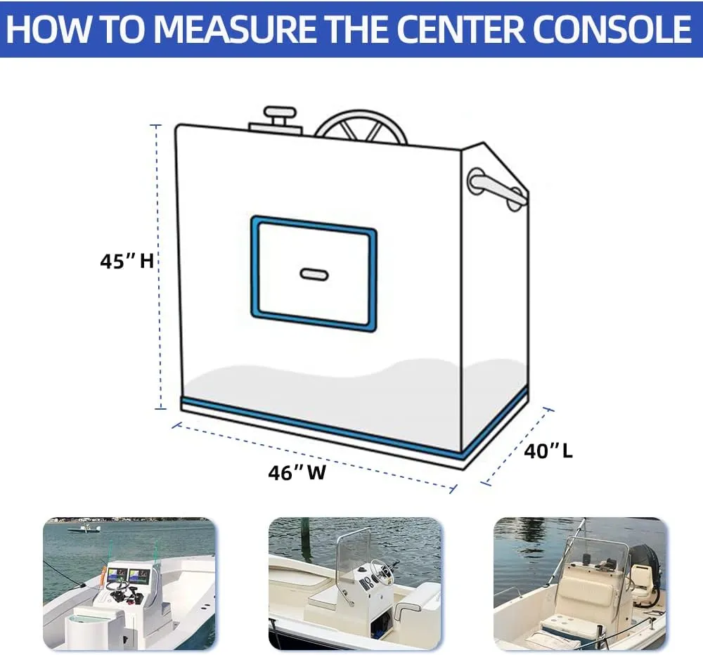 600D Fade and Tear Resistant Boat Center Console Cover,Heavy-Duty Waterproof and UV Protection Trailerable Boat Console Cover with Windproof Strap, Grey (Large Size up to 40" L 46" W 45" H)