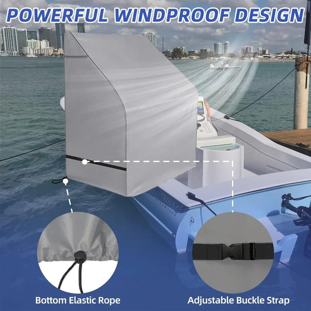 600D Fade and Tear Resistant Boat Center Console Cover,Heavy-Duty Waterproof and UV Protection Trailerable Boat Console Cover with Windproof Strap, Grey (Large Size up to 40" L 46" W 45" H)