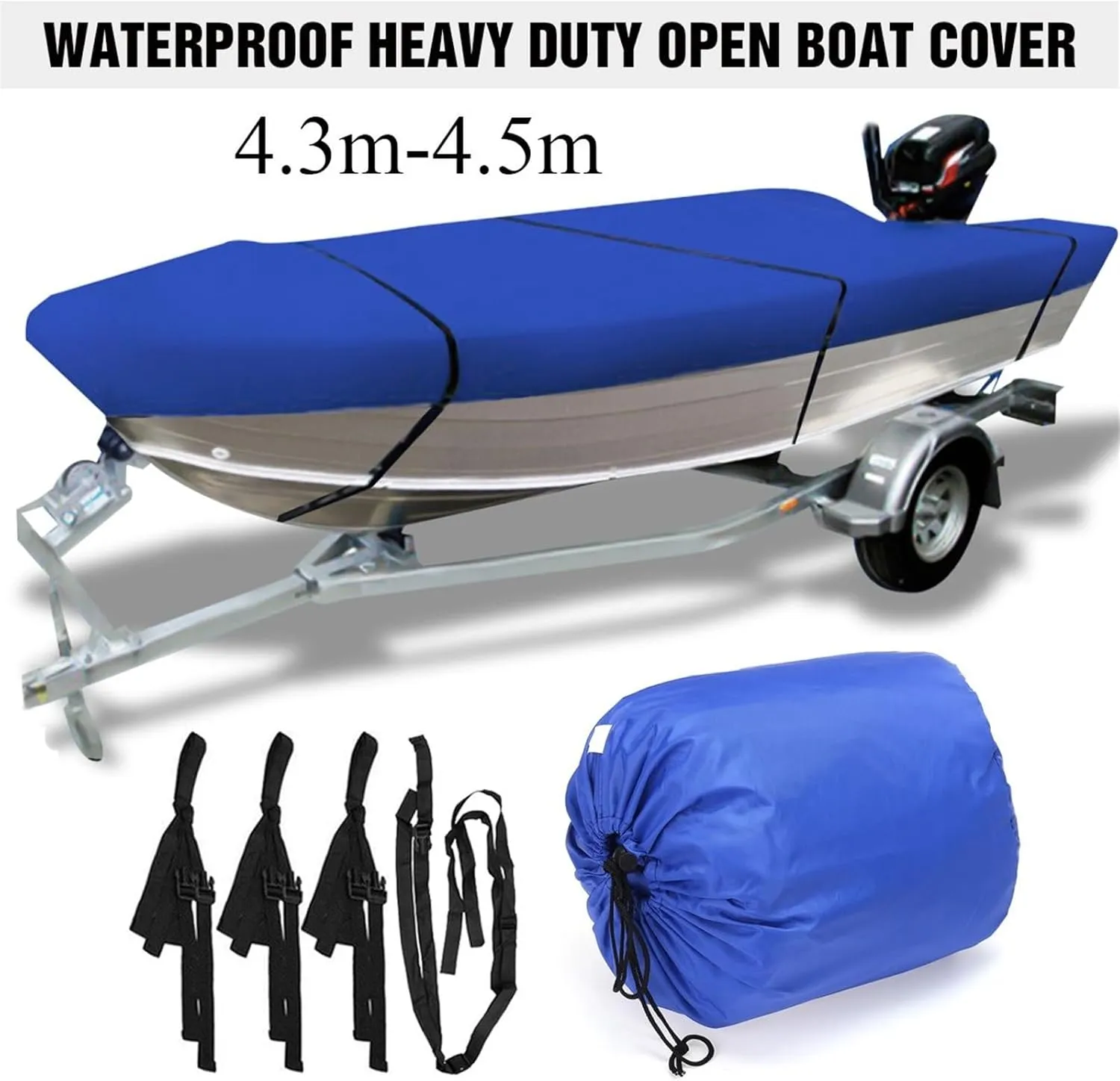 600D Waterproof Open Boat Cover Sunshade UV-Resistant Dust-Proof Cover Heavy Duty Marine Open Boat Cover 3.5m-4.5m Universal(510x250cm)